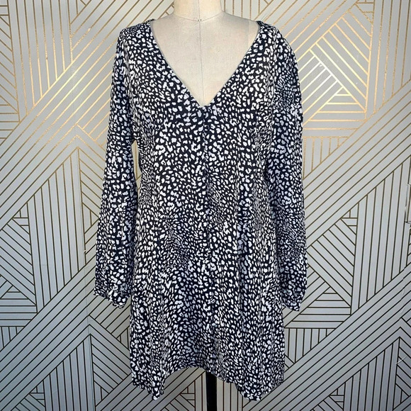 Zara Dress Animal Print Leopard Black and White Button Front Size Large - Picture 2 of 12